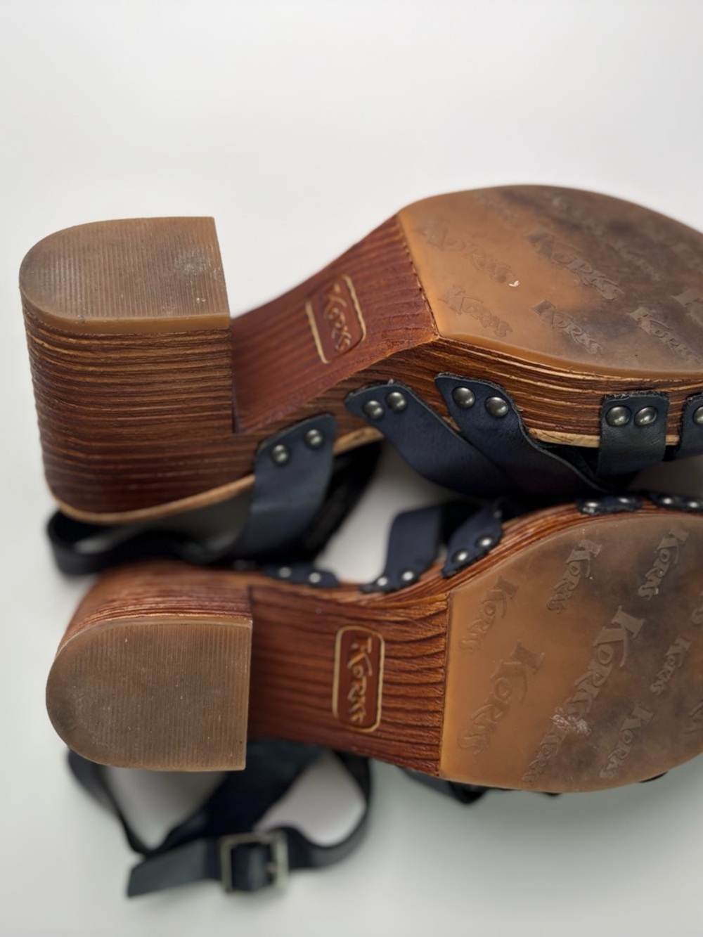Kork-Ease Navy Leather Strappy Wedge Sandals size 7 - Picture 4 of 5